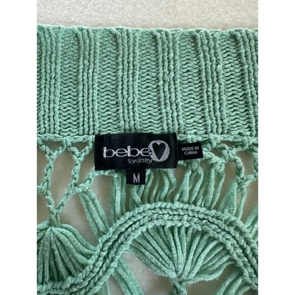 Bebe Mint Sage Green Crocheted Open Front Shrug Bolero Bohemian Y2K Size M - Picture 5 of 8